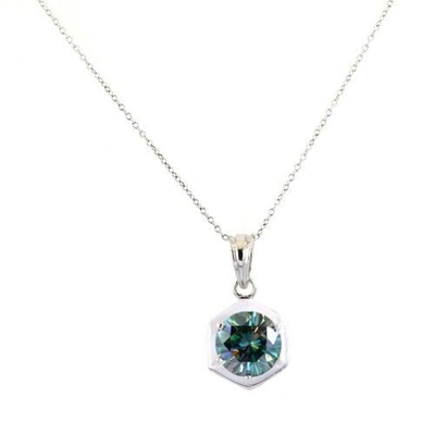Pre-owned Ambika 3.40 Ct Certified Blue Diamond Pendant In 925 Silver Treated Great Shine