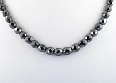 Pre-owned Precious 22" 6mm Black Diamond Necklace With 925 Silver Clasp Certified