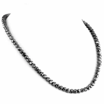 Pre-owned Precious 5 Mm Black Diamond Beads Necklace 20 Inches Certified 120 Cts With Certificate