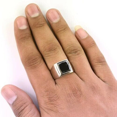 Pre-owned Ambika 50 Cts Black Diamond Ring, Certified, Aaa Grade Great Shine & Luster In Fancy Black