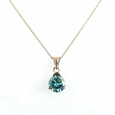 Pre-owned Ambika 4.50 Ct Certified Blue Diamond Charm Pendant Necklace In Rose Gold Finish