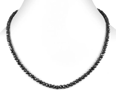 Pre-owned Precious 6mm-7mm, Round Cut Black Diamond Necklace Length 22 Inches, 925 Silver Clasp