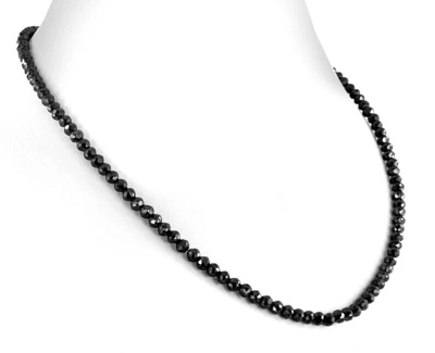 Pre-owned Precious 6mm-7mm, Round Cut Black Diamond Necklace Length 22 Inches, 925 Silver Clasp