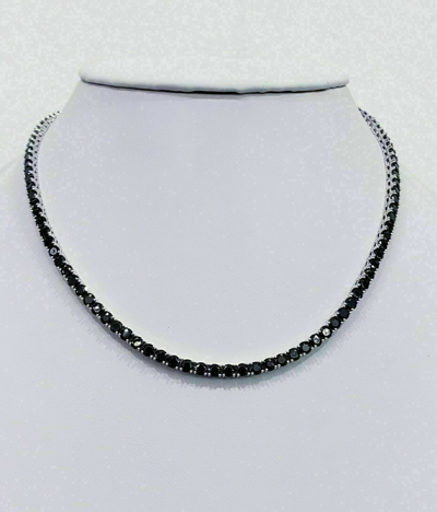 Pre-owned Precious 25 Ct Round Cut Black Diamond Beautiful Tennis Necklace 925 Sterling Silver