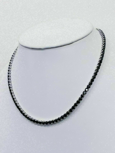 Pre-owned Precious 25 Ct Round Cut Black Diamond Beautiful Tennis Necklace 925 Sterling Silver