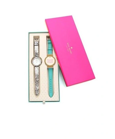 Pre-owned Kate Spade Metro Pave Mother Of Pearl Interchangeable Glitz Band Teal 34mm