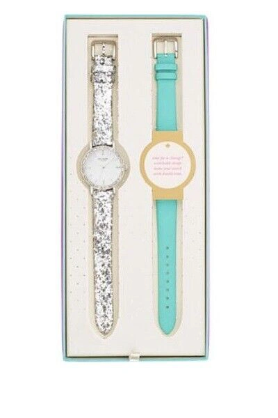 Pre-owned Kate Spade Metro Pave Mother Of Pearl Interchangeable Glitz Band Teal 34mm