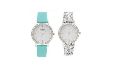 Pre-owned Kate Spade Metro Pave Mother Of Pearl Interchangeable Glitz Band Teal 34mm