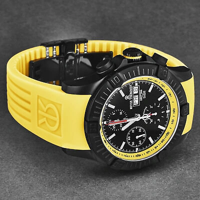Pre-owned Revue Thommen Mens Air Speed Black Dial Yellow Strap Automatic Watch 16071.6678