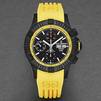 Pre-owned Revue Thommen Mens Air Speed Black Dial Yellow Strap Automatic Watch 16071.6678