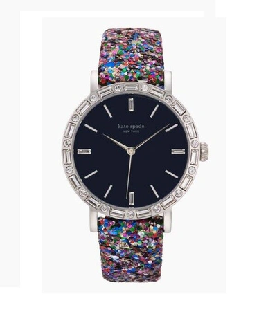 Pre-owned Kate Spade Metro Pave Blue Dial Interchangeable Glitz Multicolor Band Navy 34mm