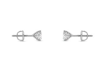 Pre-owned Shine Brite With A Diamond 3/4 Ct Round Labcreated Grown Diamond Earrings 14k White Gold D/vvs 3prong Screw In White/colorless