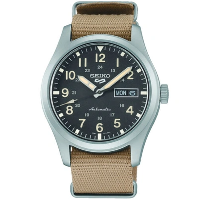 Pre-owned Seiko 5 Sports Srpg35k1 39mm Khaki Strap Nylon Curved Crystal