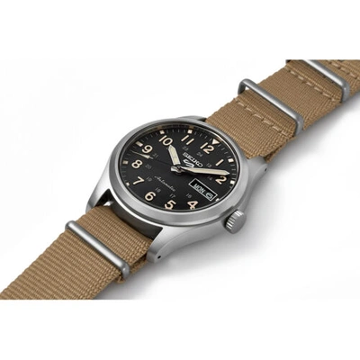 Pre-owned Seiko 5 Sports Srpg35k1 39mm Khaki Strap Nylon Curved Crystal