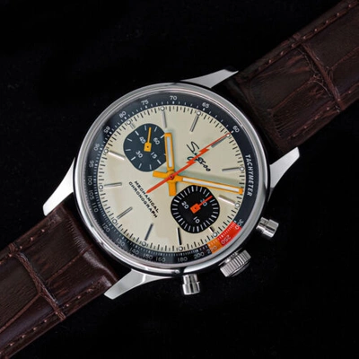 Pre-owned Sugess 1963 Office Watch Seagull Goose Neck Mechanical Chronograph Sapphire Exhibition In 40mm Color Brown Band Swan Neck