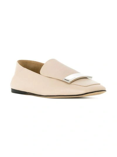 Shop Sergio Rossi Beige Leather Loafers