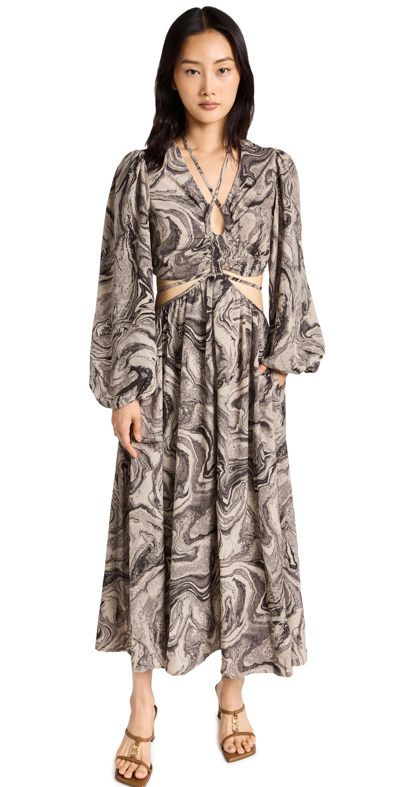 Shop Moon River Marble Dress In Brown Multi