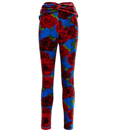 Shop Magda Butrym Floral Velvet Leggings In Blue Print