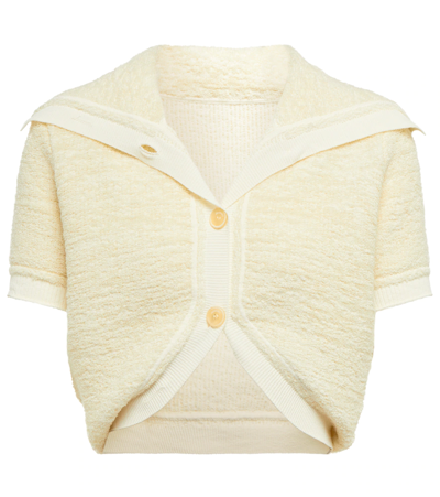 Shop Jacquemus Le Cardigan Campana Cropped Sweater In Off-white