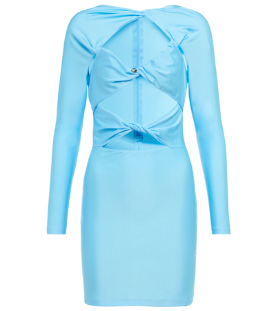 Shop Coperni Cutout Stretch-jersey Minidress In Turquoise