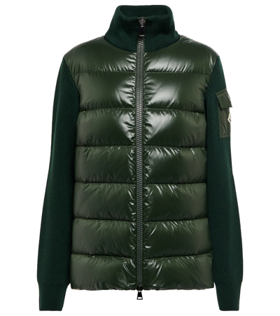 Shop Moncler Down-paneled Wool Jacket In Green
