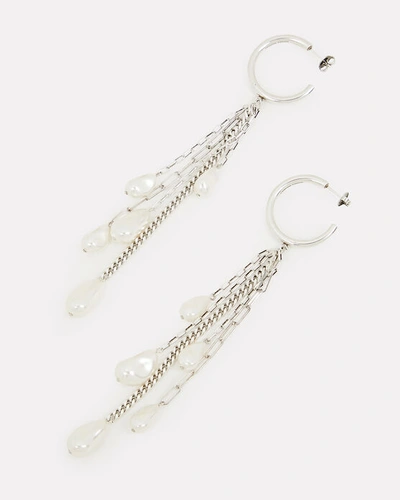 Shop Isabel Marant Pearl Chain Hoop Drop Earrings In Silver
