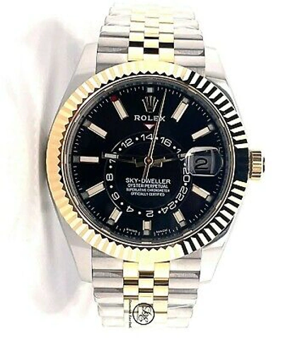 Pre-owned Rolex Sky-dweller 326933 18k Yellow Gold Ss Black Jubilee Watch B/papers Unworn