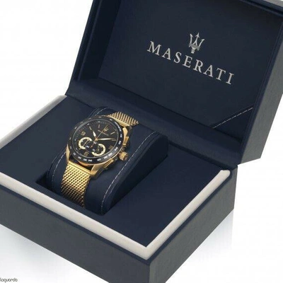 Pre-owned Maserati Traguardo R8873612010 Gold Tone Mesh Strap Men's Wrist Watch