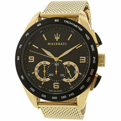 Pre-owned Maserati Traguardo R8873612010 Gold Tone Mesh Strap Men's Wrist Watch