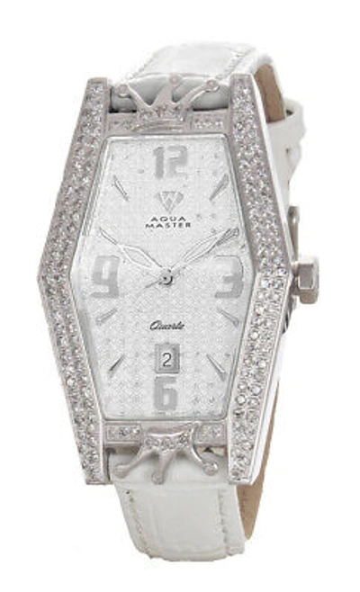 Pre-owned Royalty By Lil' Kim Aqua Master Lil' Kim Women's White Leather Diamond Watch Lk001d 0261