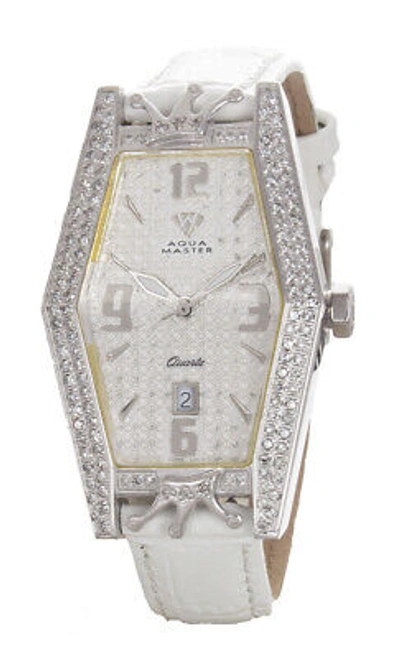 Pre-owned Royalty By Lil' Kim Aqua Master Lil' Kim Women's White Leather Diamond Watch Lk001d 0261