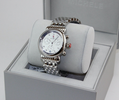 Pre-owned Michele Authentic  Csx 36 Silver Mirror Chronograph Mww03c000518 Womens Watch