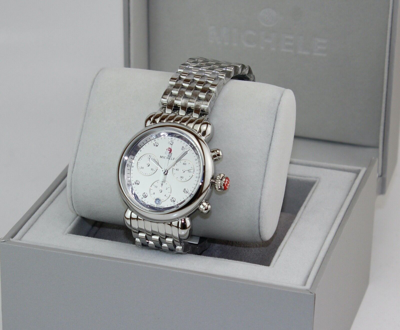Pre-owned Michele Authentic  Csx 36 Silver Mirror Chronograph Mww03c000518 Womens Watch