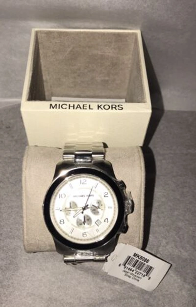Pre-owned Michael Kors Mk8086 Men's Chronograph Stainless Steel Silver 45mm  Watch | ModeSens