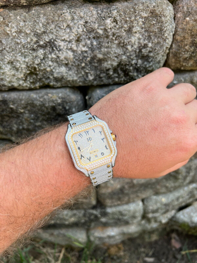 Pre-owned Hip Hop Real Moissanite Watch Iced Automatic Movement Gold Two Tone  Arabic Out