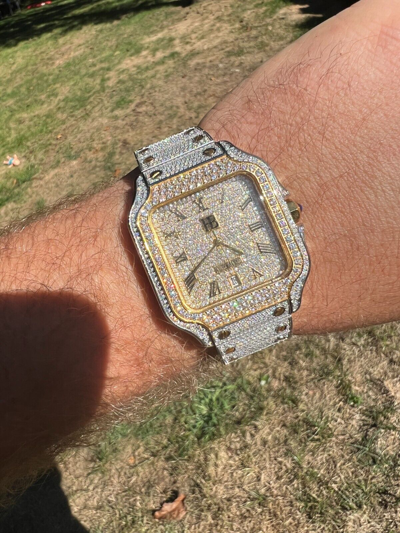Pre-owned Hip Hop Real 16ct Vvs Moissanite Watch Iced Automatic Movement  Two Tone Gold