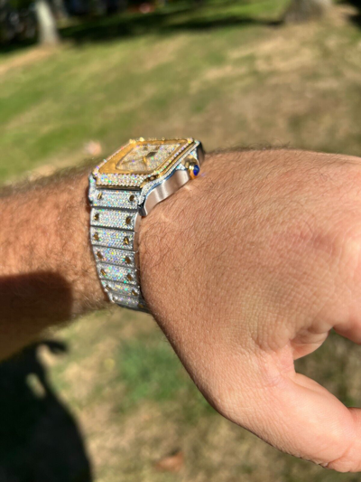 Pre-owned Hip Hop Real 16ct Vvs Moissanite Watch Iced Automatic Movement  Two Tone Gold