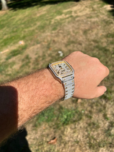 Pre-owned Hip Hop Real 16ct Vvs Moissanite Watch Iced Automatic Movement  Two Tone Gold