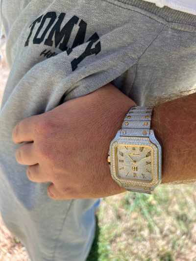 Pre-owned Hip Hop Real 16ct Vvs Moissanite Watch Iced Automatic Movement  Two Tone Gold