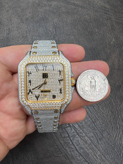 Pre-owned Hip Hop Real Moissanite Watch Iced Automatic Movement Gold Two Tone  Arabic Out