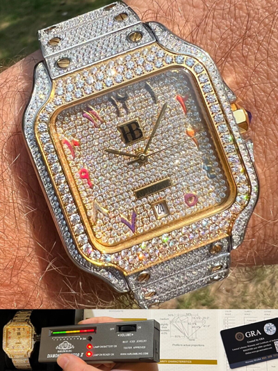 Pre-owned Hip Hop Real 16ct Vvs Moissanite Watch Iced Automatic Movement Gold  Arabic Out