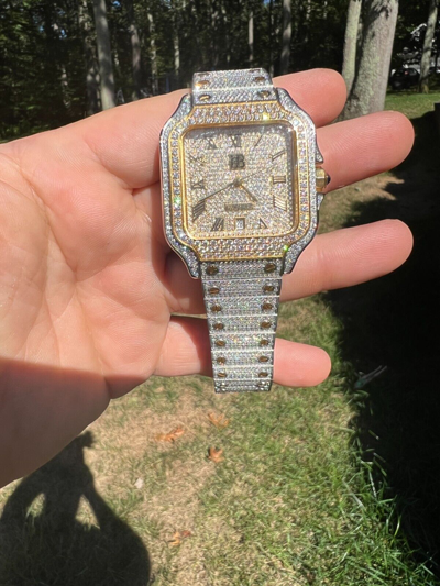Pre-owned Hip Hop Real 16ct Vvs Moissanite Watch Iced Automatic Movement  Two Tone Gold
