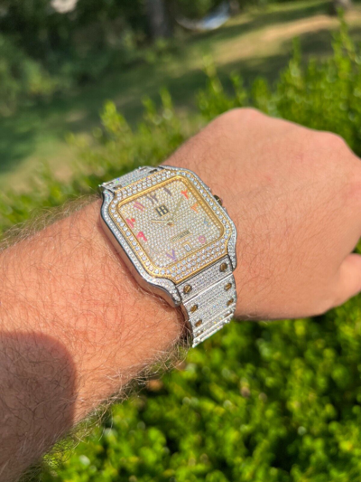 Pre-owned Hip Hop Real 16ct Vvs Moissanite Watch Iced Automatic Movement Gold  Arabic Out