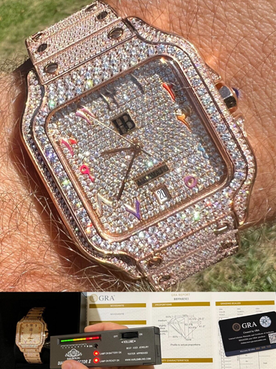 Pre-owned Hip Hop Real Mens Moissanite Watch Iced Automatic Movement  Rose Gold Arabic Face