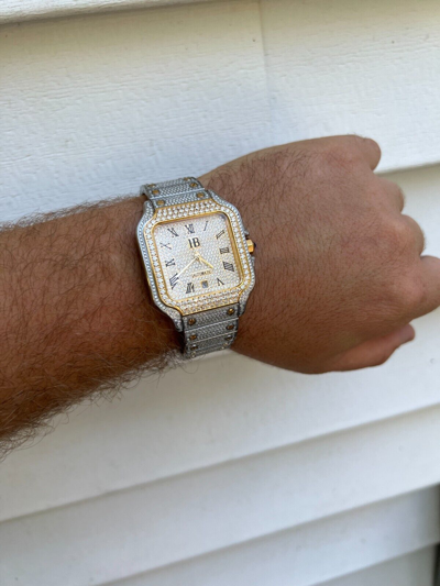 Pre-owned Hip Hop Real 16ct Vvs Moissanite Watch Iced Automatic Movement  Two Tone Gold