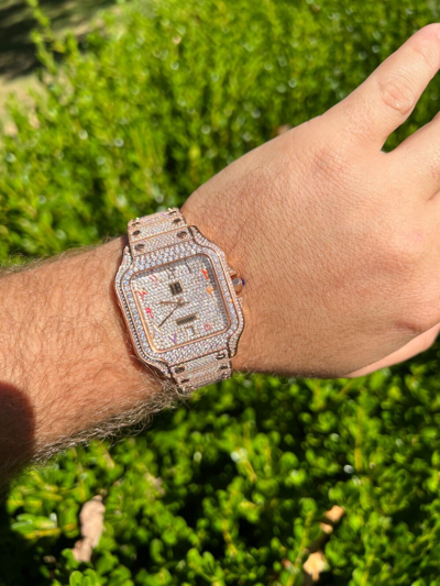 Pre-owned Hip Hop Real Mens Moissanite Watch Iced Automatic Movement  Rose Gold Arabic Face