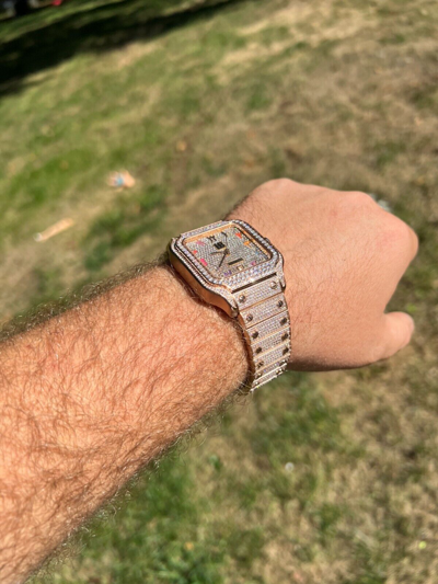 Pre-owned Hip Hop Real Mens Moissanite Watch Iced Automatic Movement  Rose Gold Arabic Face