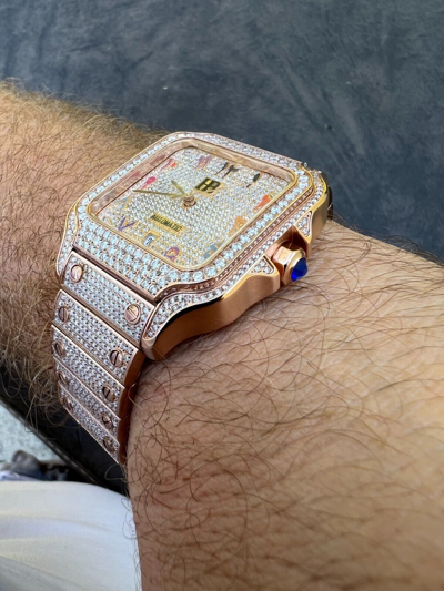 Pre-owned Hip Hop Real Mens Moissanite Watch Iced Automatic Movement  Rose Gold Arabic Face