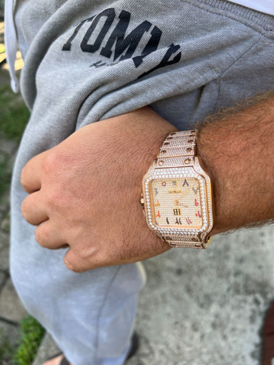 Pre-owned Hip Hop Real Mens Moissanite Watch Iced Automatic Movement  Rose Gold Arabic Face