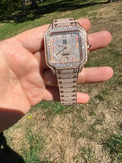 Pre-owned Hip Hop Real Mens Moissanite Watch Iced Automatic Movement  Rose Gold Arabic Face